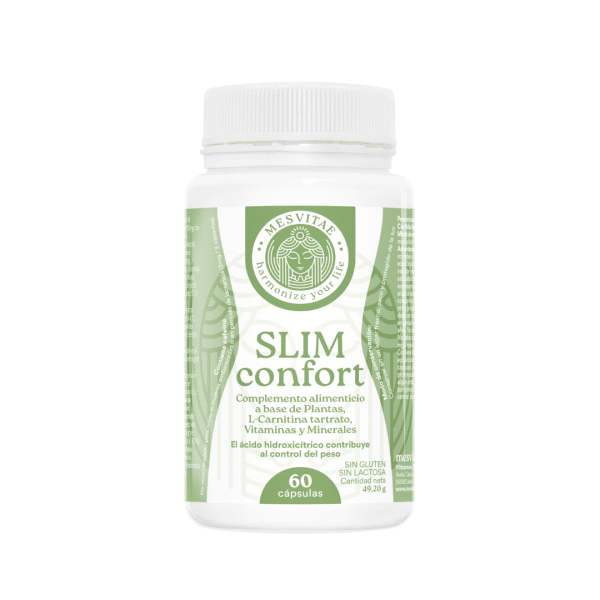 Envase del suplemento Slim Confort de Mesvitae con nombre y características principales.
